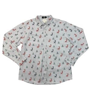 Jogal Shirt Mens XL White Cotton Christmas Tree Reindeer Digital Long Sleeve New